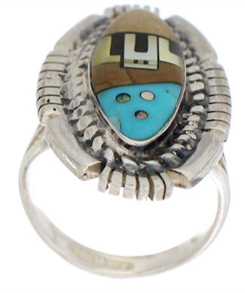 Silver Multicolor Native American Design Ring Size 5-1/4 WX41410